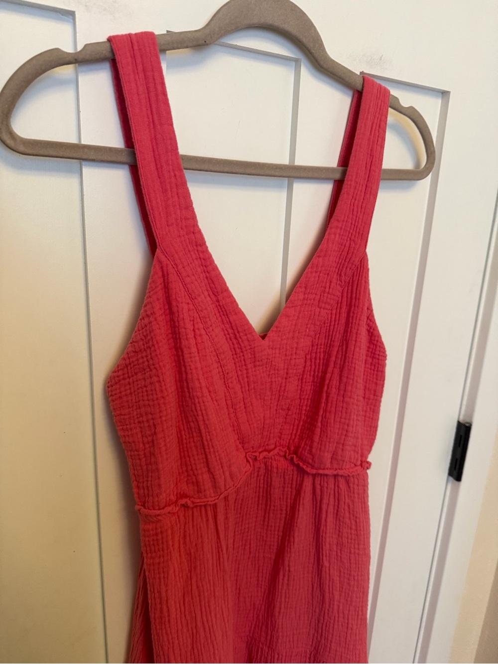 Steve Madden Amira Tiered Cotton Midi Dress Size M Cotton Gauze Pink Sleeveless - Picture 3 of 8